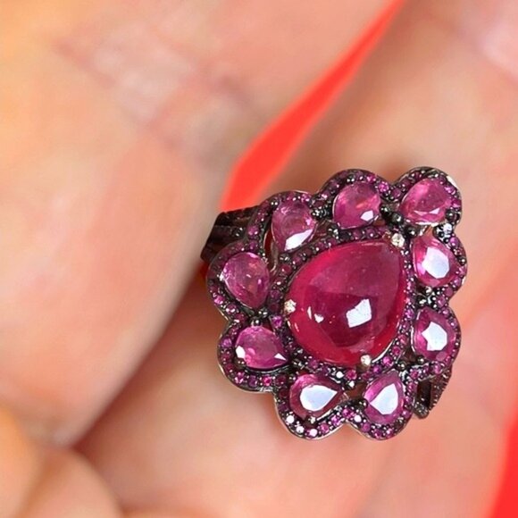 925 Sterling Silver Ring SZ 7 with Natural Ruby Gemstones - Picture 3 of 8